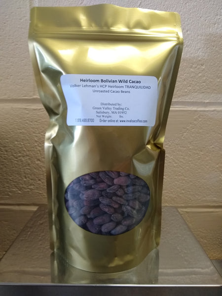 Bolivian Heirloom Volker Lehman TRANQUILIDAD (HCP #2) Unroasted Cacao Beans. Available only in Salisbury, MA
